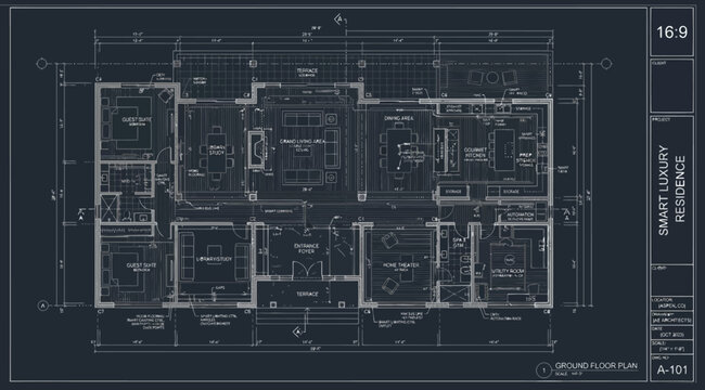 Architectural floor plan of a smart luxury residence