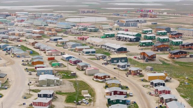 Drone View of Residential Neighbourhood in Cambridge Bay Nunavut