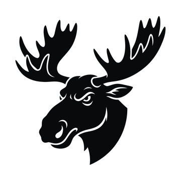 Monochrome vector logo featuring a moose head in black.