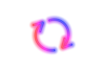 Fototapeta premium Circular multicolor neon gradient reload arrow. Glowing light sign for rotation and cycle
