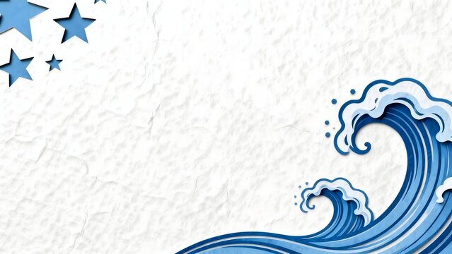 Blue paper wave and stars on textured background