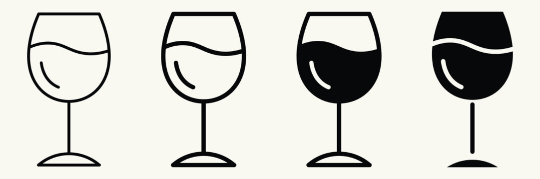 Wine Glass Outline and Solid Icon Set