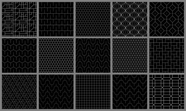 Collection of gray classic geometric seamless ornamental patterns - symmetric textures. Vector repeatable elegant luxury backgrounds