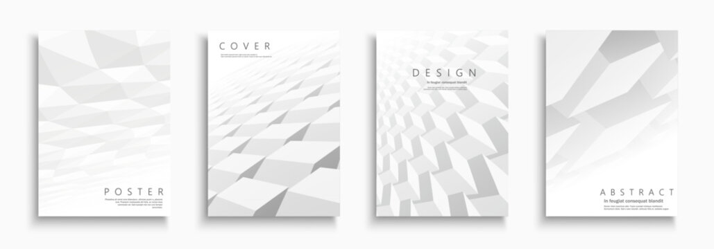 Collection of vector white futuristic posters, templates, placards, brochures, banners, flyers, backgrounds and etc. 3d textured light abstract structure covers - geometric design