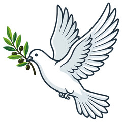 Obraz premium White Dove with Olive Branch Flying Vector Illustration