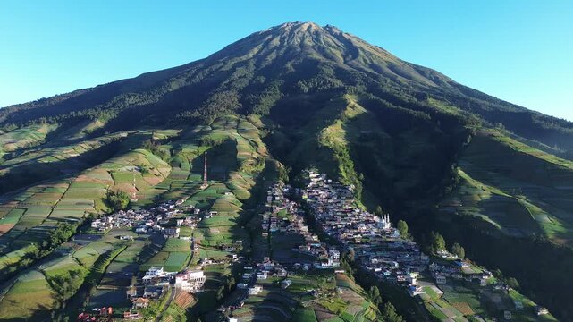 Aerial Drone View of Mountain Landscape at Sunrise, Indonesia in Dusun Butuh Kaliangkrik