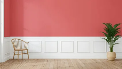 Vivid home decor featuring white chair rail and wainscoting on dining living room wall © The 2R Artificiality