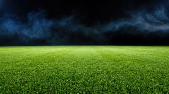 World cup football stadium field under dramatic stormy sky