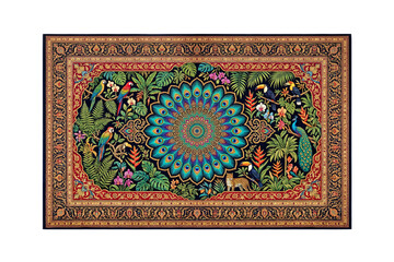 Obraz premium Tropical persian rug featuring exotic animals, isolated on transparent background, png
