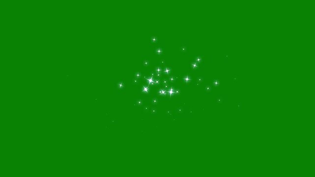 Glitter particles star trail animation, sparkling fairy dust line, glowing white twinkle stars, magic shimmer burst effect, chroma key green screen overlay background, 4k