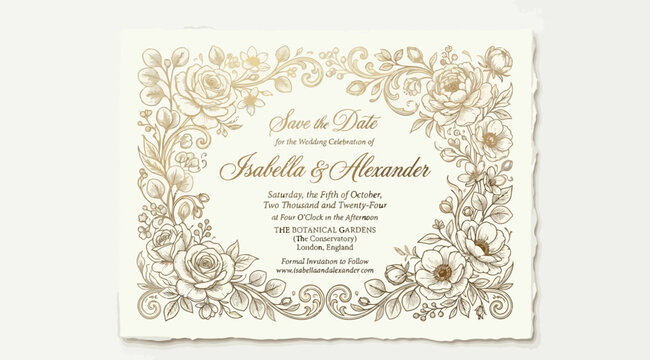 Save the date wedding invitation card with floral border