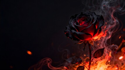 Fototapeta premium Burning black rose with smoke