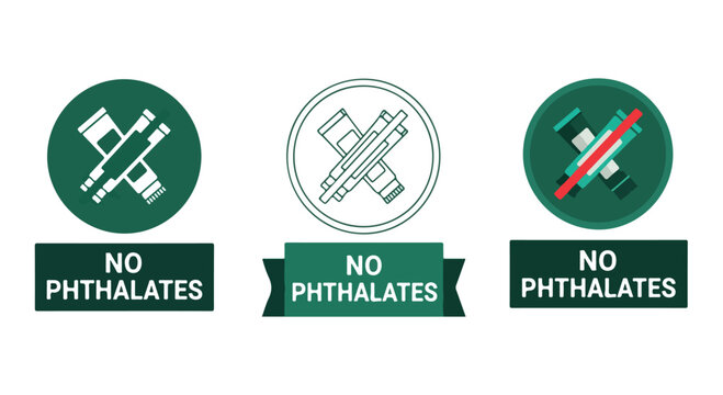 Three green icons indicating no phthalates warning signs for toxic chemicals