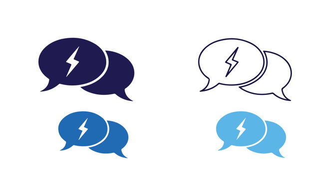 Set of colorful chat and dialogue icons with lightning bolt symbol for communication