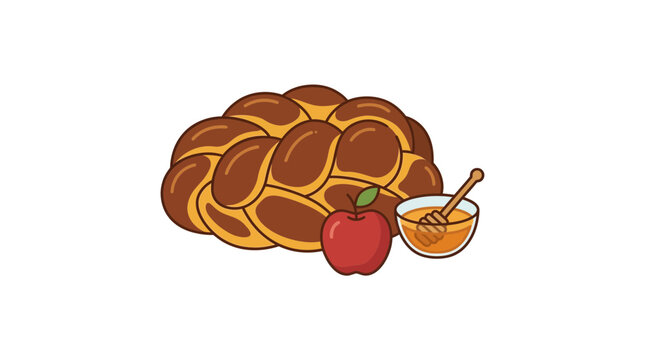 Challah Bread with Apple and Honey for Rosh Hashanah Illustration