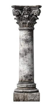 PNG of A classic Corinthian column showcasing intricate details and a weathered appearance.