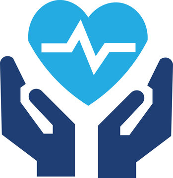 Healthcare and heartbeat in hands vector icon, medical insurance and cardiology care concept.