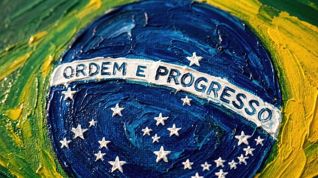 Brazilian flag art with ordem e progresso motto