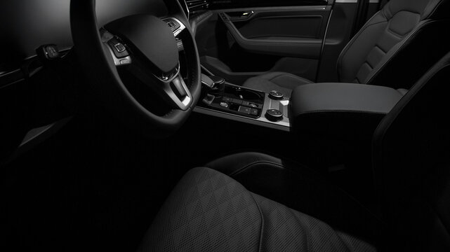 Dark interior emphasizes sleek, modern design and quiet sophistication