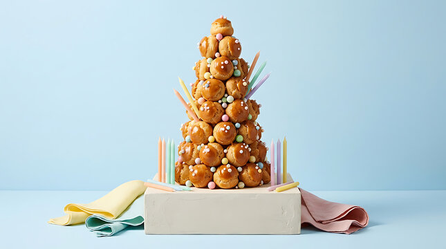 Stack of colorful candies and mints on a square base