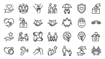 Fototapeta premium Care and support icon set with compassion charity trust and community symbols