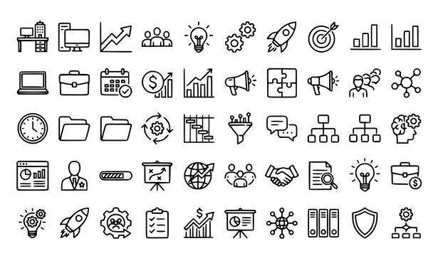 Business Economic Development Outline Icons Editable Stroke Vector Set