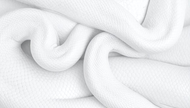 Close up abstract view of white snake skin texture with smooth scales forming curves and patterns for minimalist artistic backgrounds.