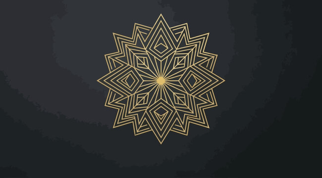 Intricate golden geometric mandala pattern on a dark background