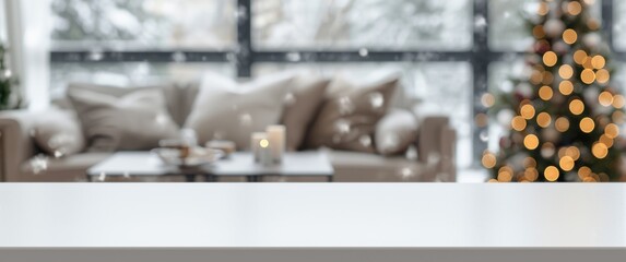 Obraz premium Cozy living room with decoration for Christmas and snow outside