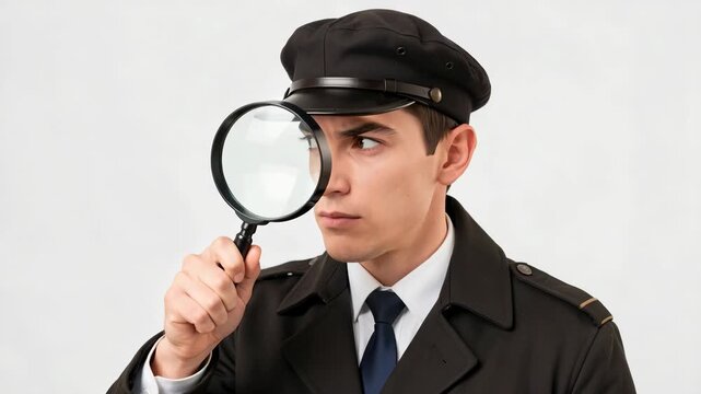 A detective with a magnifying glass investigating evidence