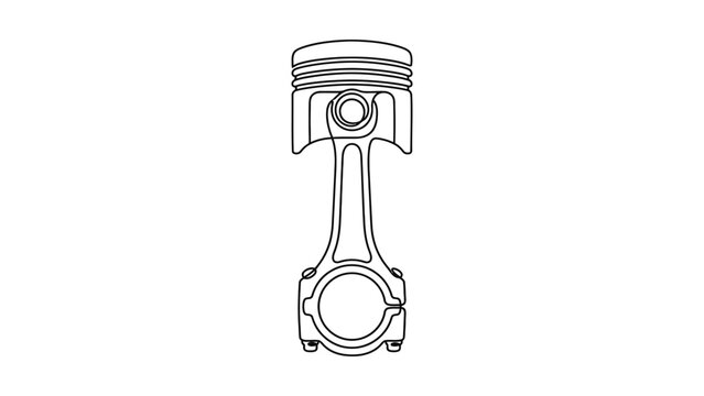 Internal Combustion Engine Piston and Connecting Rod - Line Art Illustration