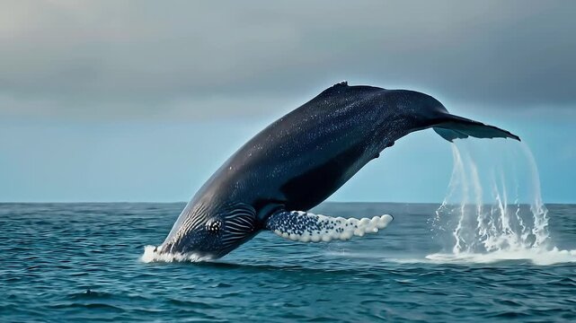 Humpback whale breaching with huge splash in open ocean
