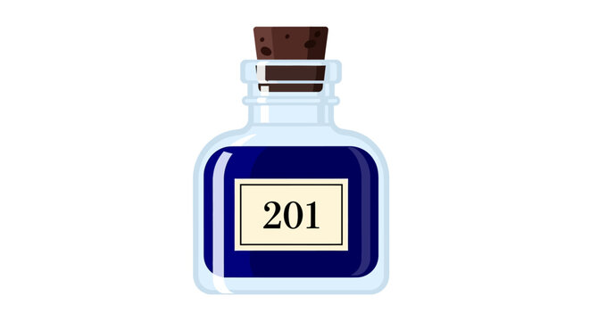 Vintage Ink Bottle With Number 201 Label, Cork Stopper, Isolated