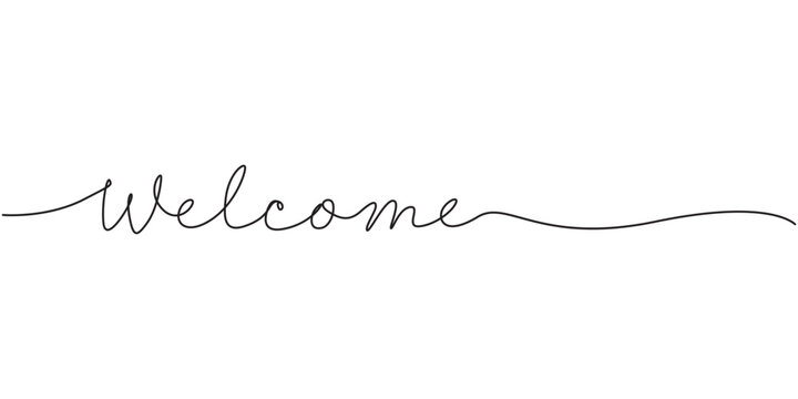 One continuous line drawing typography line art of welcome word writing isolated on white background, One continuous line drawing typography line art of welcome word writing isolated on white