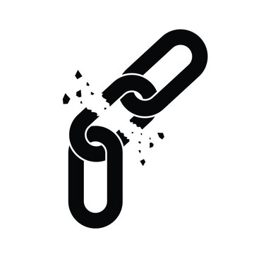 Broken chain link vector illustration representing concept of weakness failure or severed connection with connection weakness separation strength illustration business security fragility