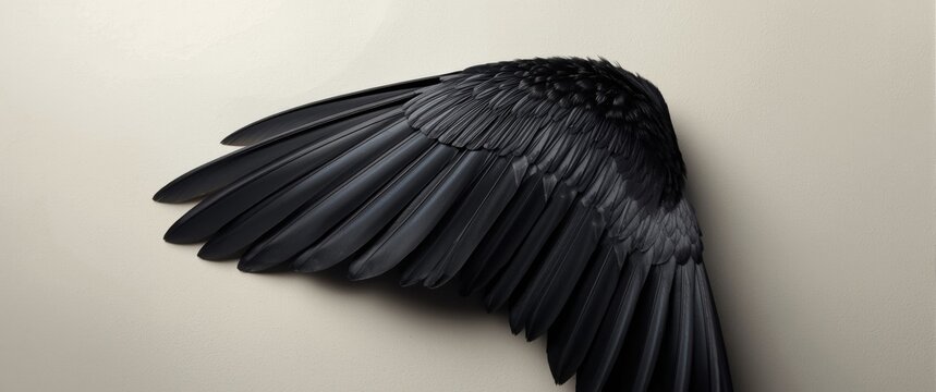 Black bird wing against a beige background