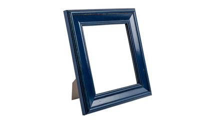 Fototapeta premium Classic blank dark blue square plastic picture frame template standing isolated on transparent background cut out