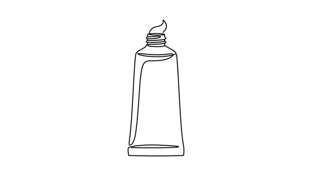Continuous line drawing of a toothpaste tube with a dollop squeezed out.