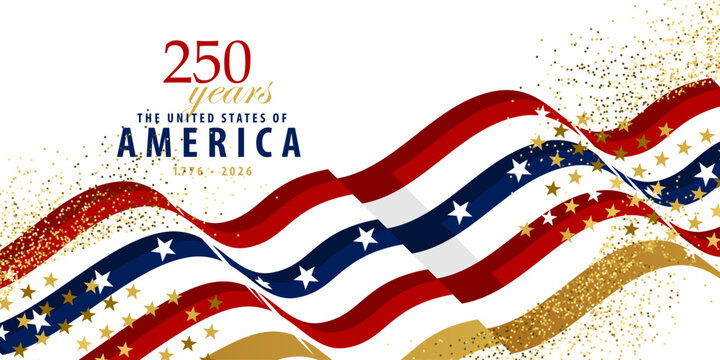 Independence day card with stars and stripes, USA 250th anniversary
