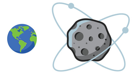planet and asteroid orbiting illustration with blue rings high quality professional © Ziaul_Studio