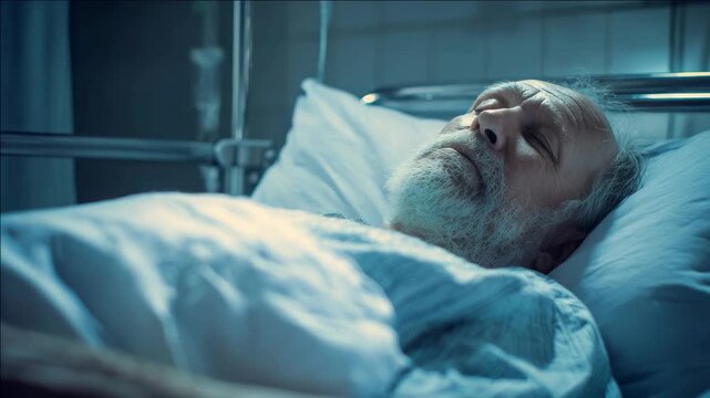 An elderly gentleman lying in a hospital bed