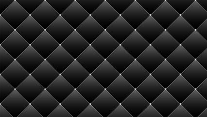 Naklejka premium Black quilted leather texture background with silver studs. Luxury black quilted leather background with silver lines Luxury diamond vector 