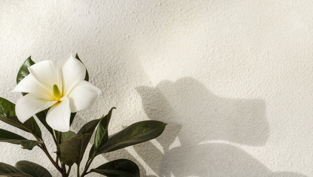 White textured wall featuring an elegant blooming gardenia