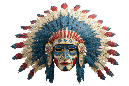 Vibrantly colored native american headdress isolated on transparent background.