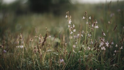 Obraz premium Wildflowers blooming in a grassy meadow