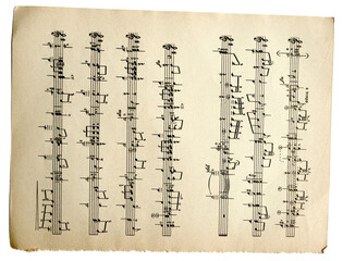 abstract sheet music - partitura - abstract musical symbols vintage Sheet Music on Aged Paper Background   © Vaivöd