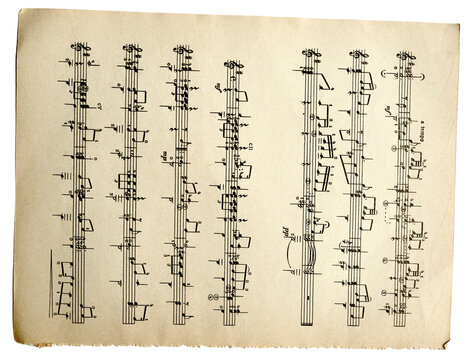 abstract sheet music - partitura - abstract musical symbols vintage Sheet Music on Aged Paper Background	
