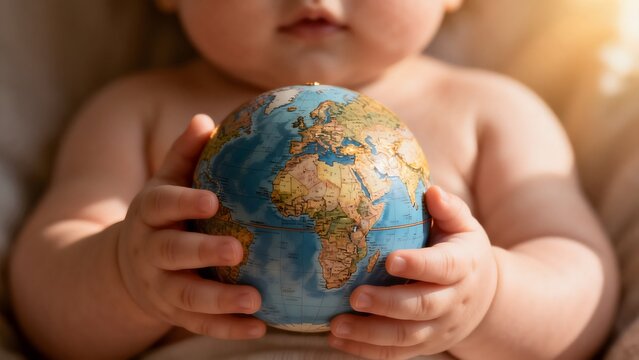 Baby holding globe