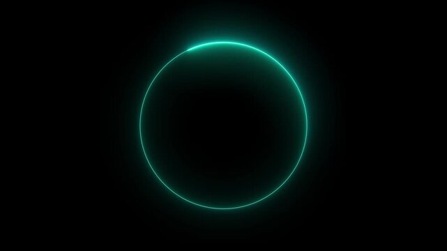 Cyan circle glow border concept on the transparent background. alpha channel, seamless loop, abstract glowing neon line cyan color circular lens animation neon light. 4k motion video.