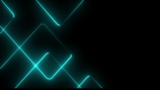A vibrant abstract background featuring dynamic neon line patterns in shades of blue . Neon blue laser lines animation with black background. 4k motion video